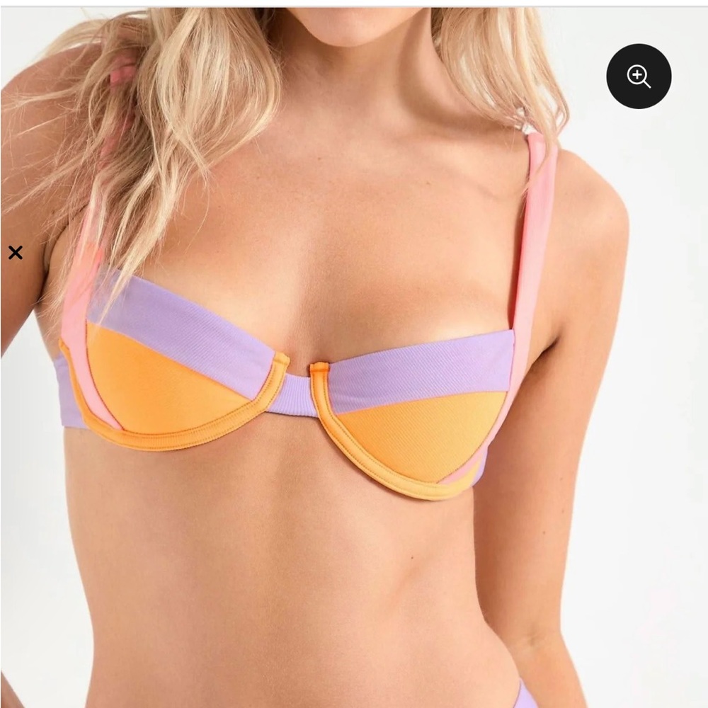 Colorblock Underwire Bikini Top in Lavender, Peach and Pink